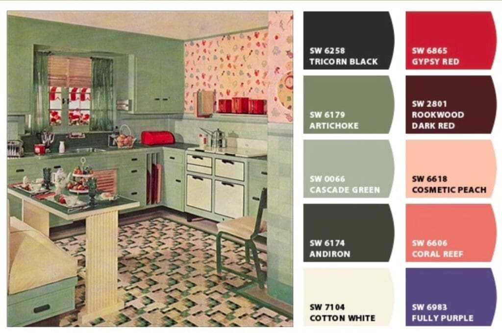 Current Sherwin Williams Colors inspired by a 1930's kitchen