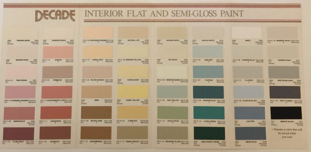 Standard Brands 1980's Interior Paint Color Chart