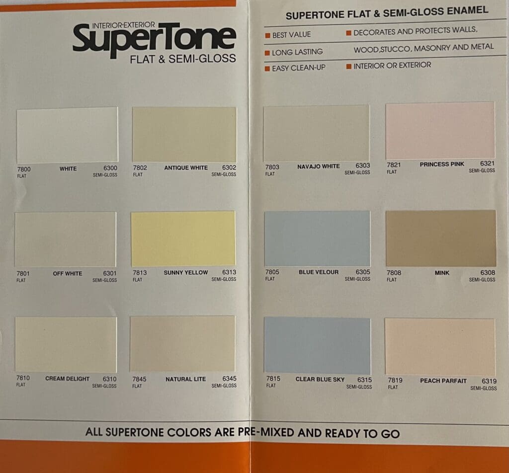 1980's Standard Brands SuperTone Interior and Exterior Color Chart