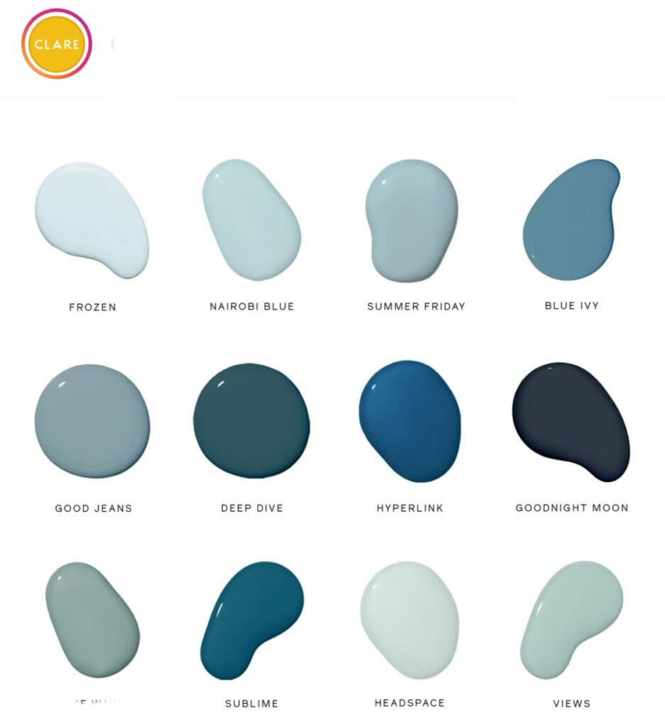 Clare Paint Blue Color Palette. 