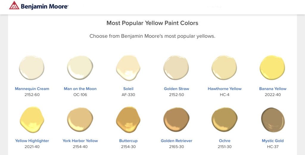 Benjamin Moore Most Popular Yellows