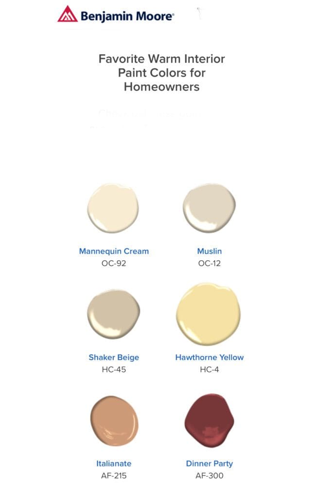 Benjamin Moore Favorite Warm Paint Colors.