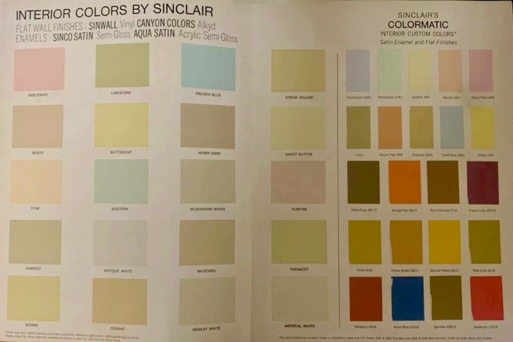 A page of paint swatches with colors in each color.