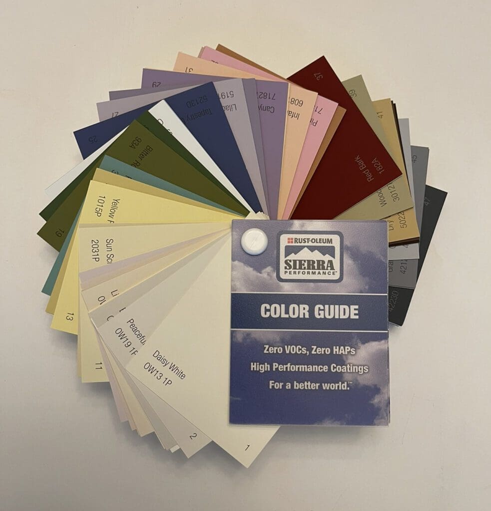 Rust-Oleum Sierra Performance tintable paint color fan deck.