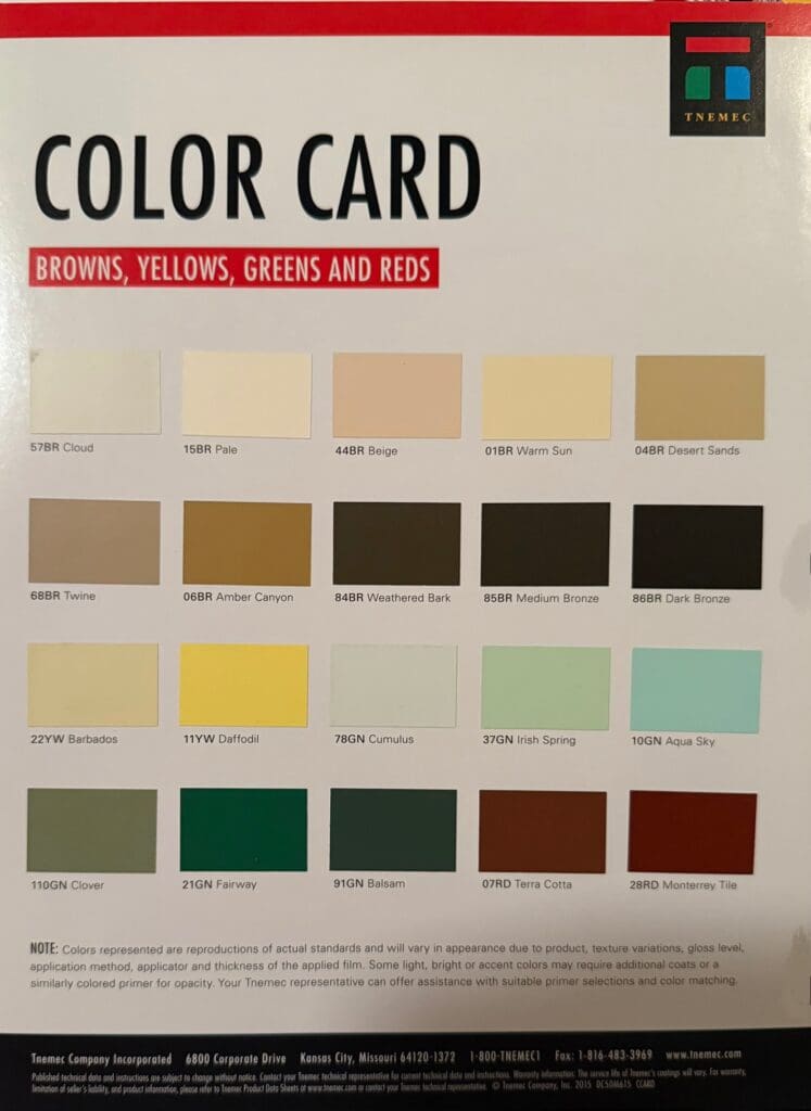Tnemec Browns, Yellows, Greens, & Red Colors.