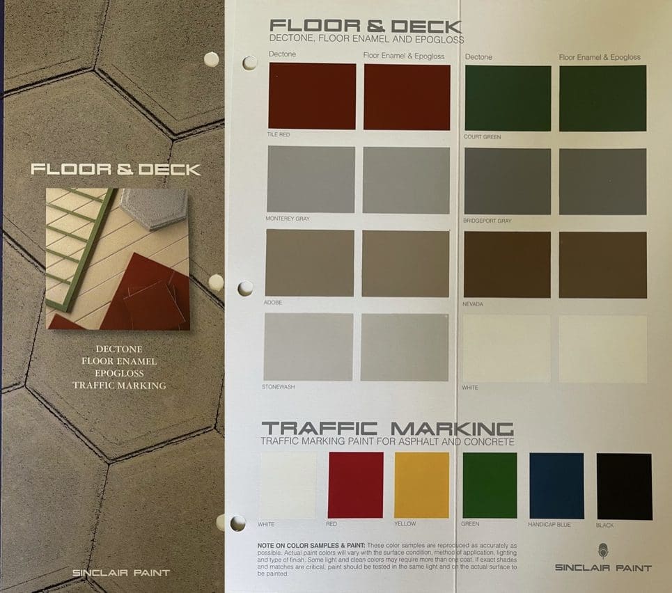 Sinclair Paint Floor and Deck Color Chart.