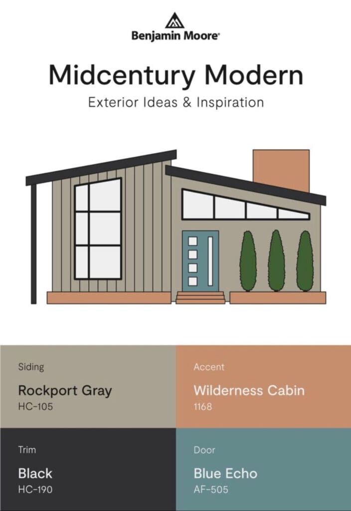 Benjamin Moore Mid Century Exterior Paint Color Scheme.