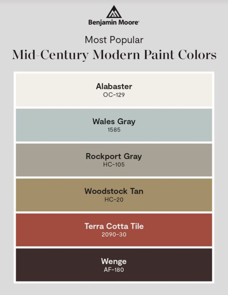 Benjamin Moore Mid-Century Modern Palette.