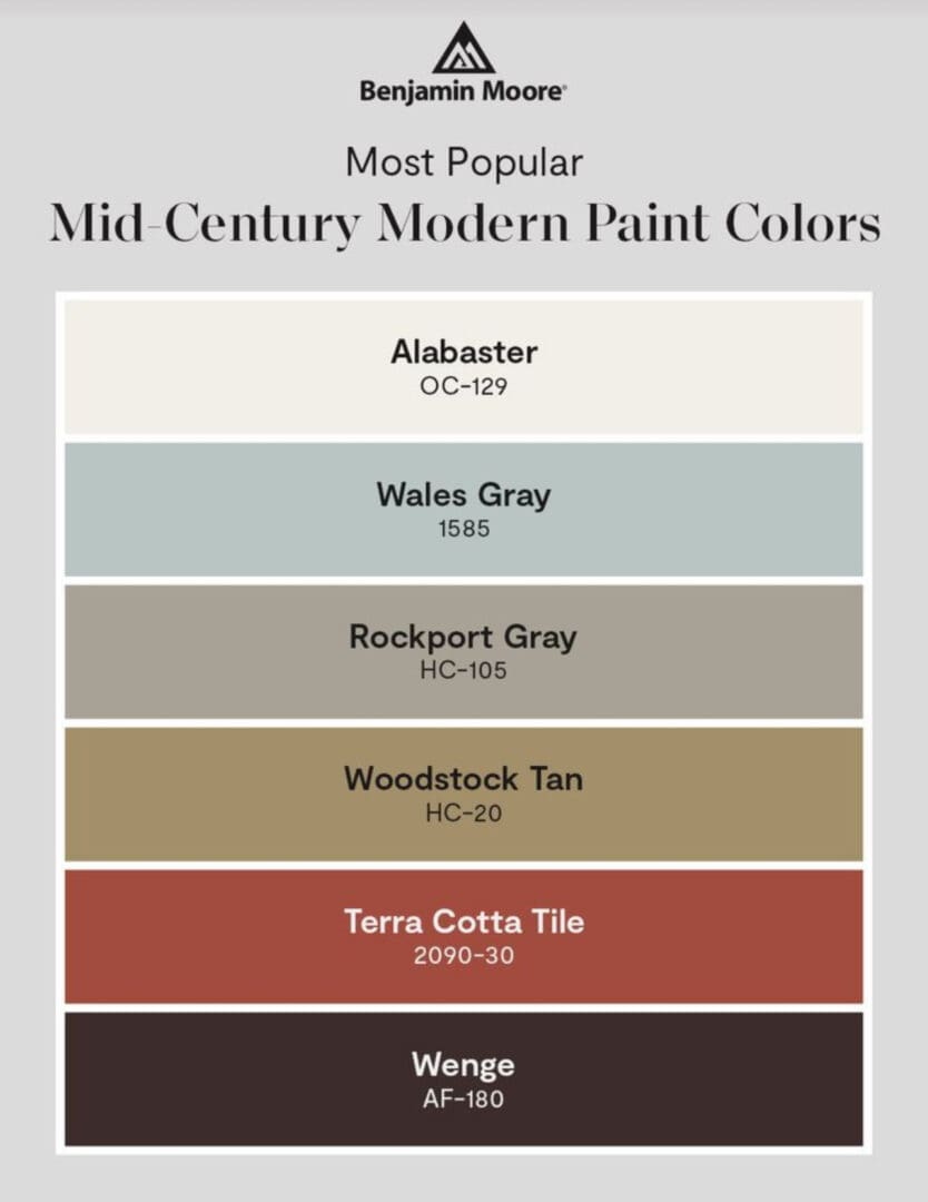 Benjamin Moore Mid-Century Modern Palette.
