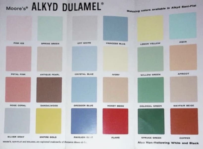 1962 Benjamin Moore Interior Semi-Gloss Paint Color Chart.