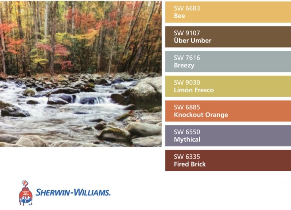 Sherwin Williams Fall Paint Color Inspiration Palette.