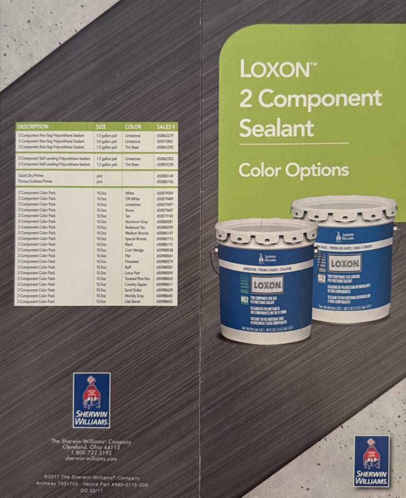 Loxon Two Component Sealant Color Chart Cover.