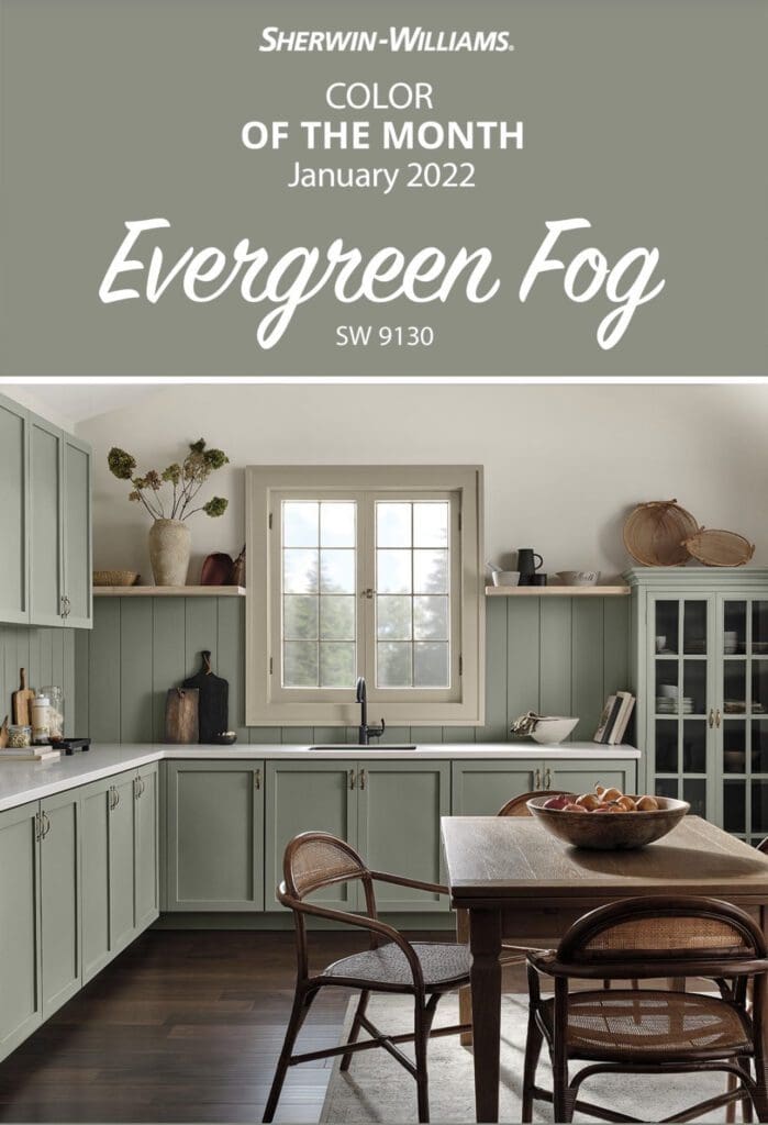 Sherwin Williams January 2022 Color of the Month | Evergreen Fog. All Los Angeles Painting Company, Inc.