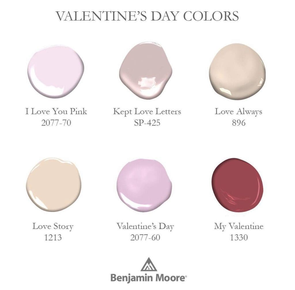 Benjamin Moore Valentine's Day Paint Color Palette. All Los Angeles Painting Company, Inc.