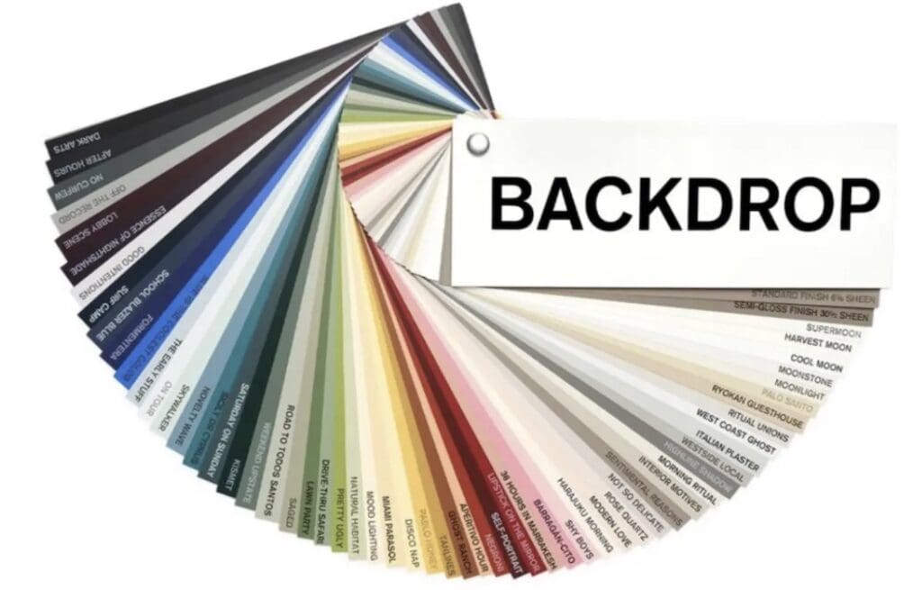 Backdrop Paint Color Fan Deck with color names.