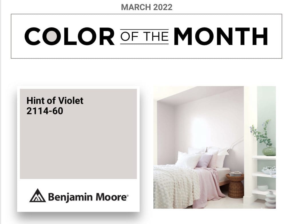 Benjamin Moore March 2022 Color of the Month | Hint of Violet. All Los Angeles Painting Company, Inc.