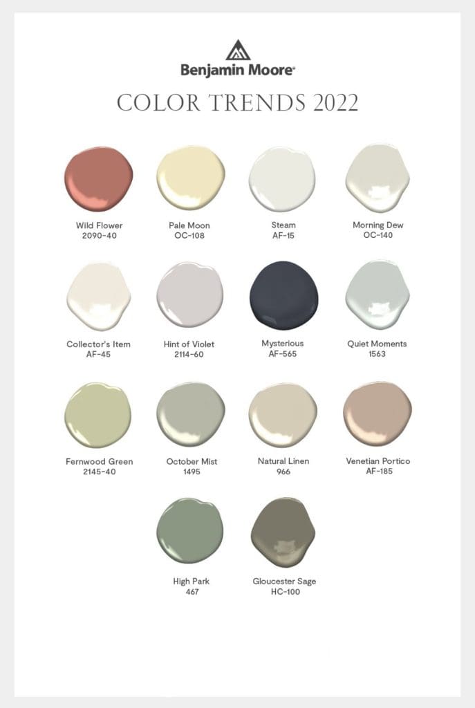 Benjamin Moore Color Trends 2022 Palette. All Los Angeles Painting Company, Inc.