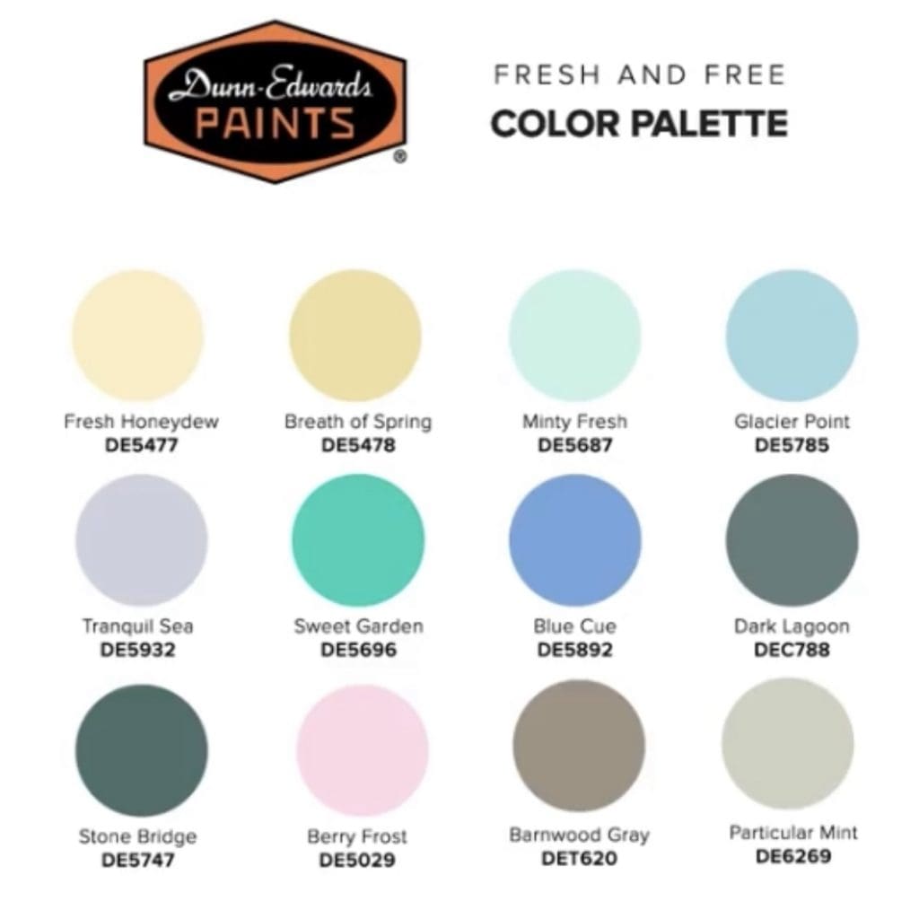 Dunn Edwards Fresh & Free Paint Color Palette. All Los Angeles Painting Company, Inc.