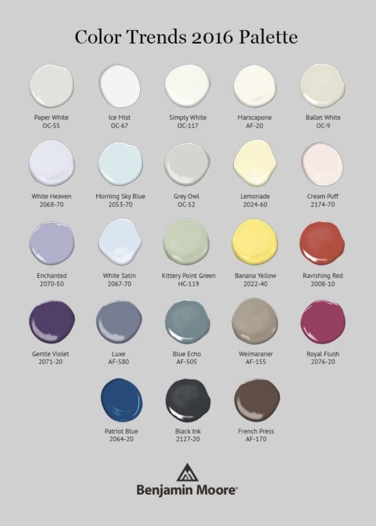 Benjamin Moore 2016 Color Trends Palette