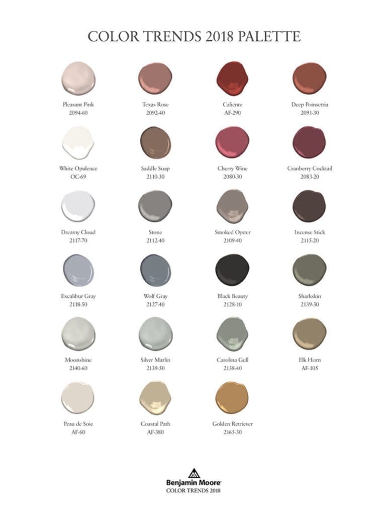 Benjamin Moore 2018 Color Trends Palette.