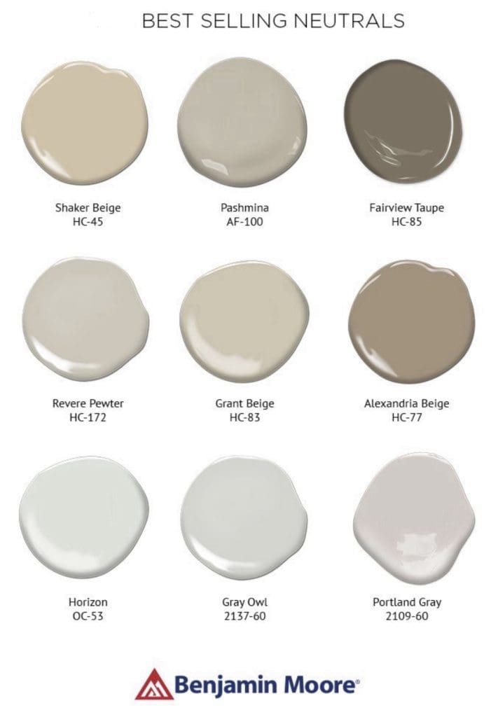 Benjamin Moore Best Selling Neutral Paint Color Palette. All Los Angeles Painting Company, Inc.