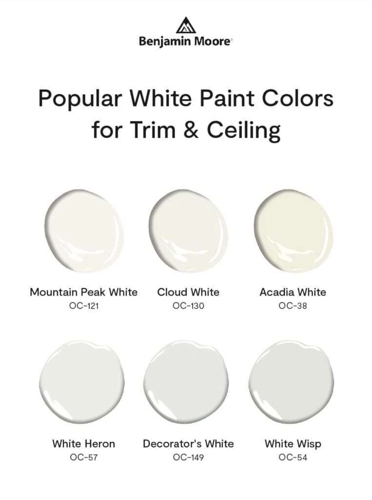 Benjamin Moore | Popular Whites for Trim and Ceilings Color Palette. All Los Angeles Painting Company, Inc.