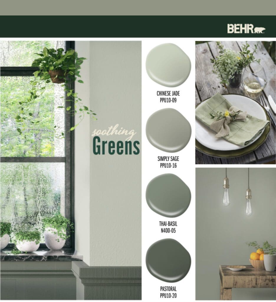 Behr Paint | Soothing Green Paint Color Palette. All Los Angeles Painting Company, Inc.