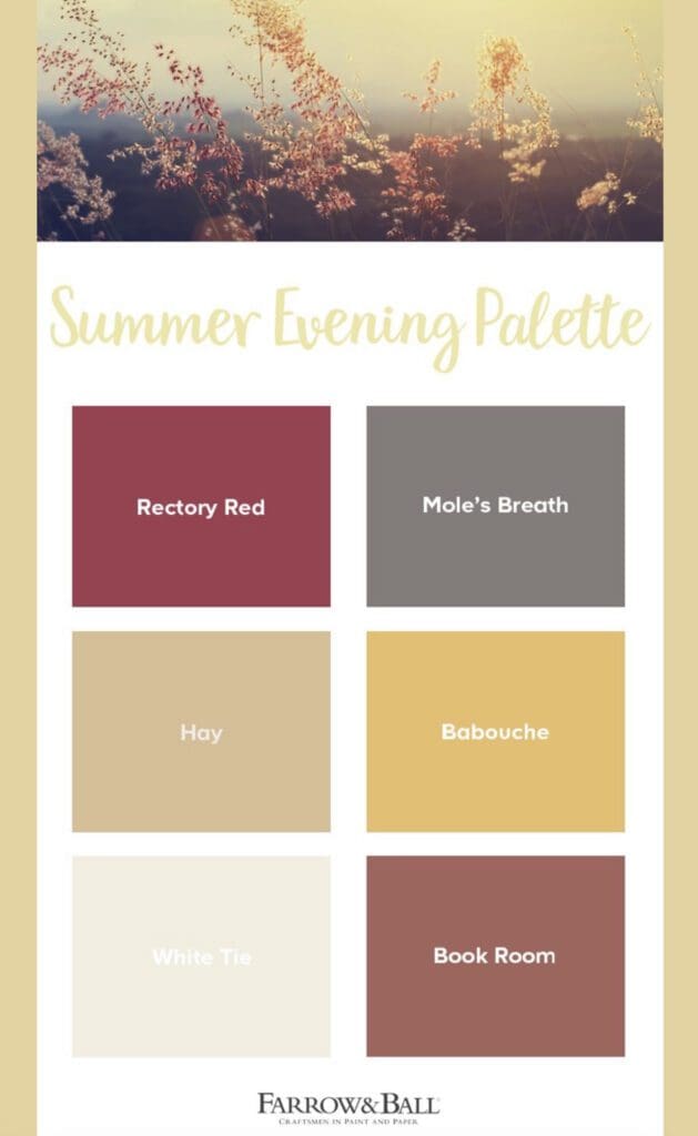 Farrow & Ball | Summer Evening Paint Color Palette. All Los Angeles Painting Company, Inc,