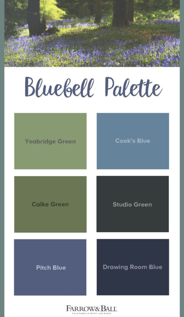 Farrow & Ball | Bluebell Color Inspiration Palette. All Los Angeles Painting Company, Inc.