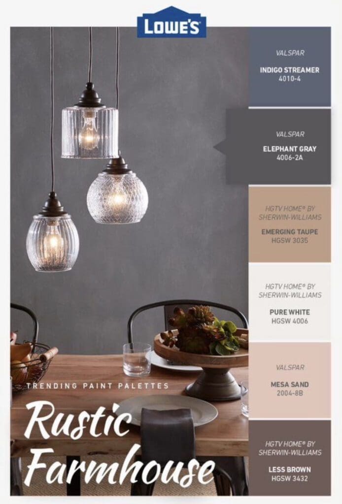 Lowe's Rustic Farmhouse Color Palette. All Los Angeles Painting Company, Inc.