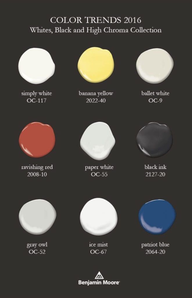 Benjamin Moore Color Trends 2016 Whites, Black and High Chroma Collection