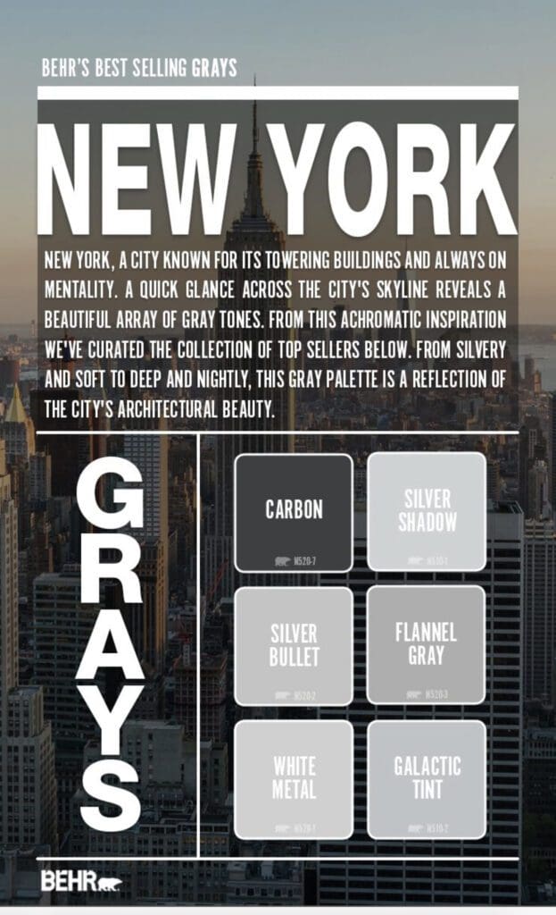 Behr | New York Gray Color Palette. All Los Angeles Painting Company, Inc.