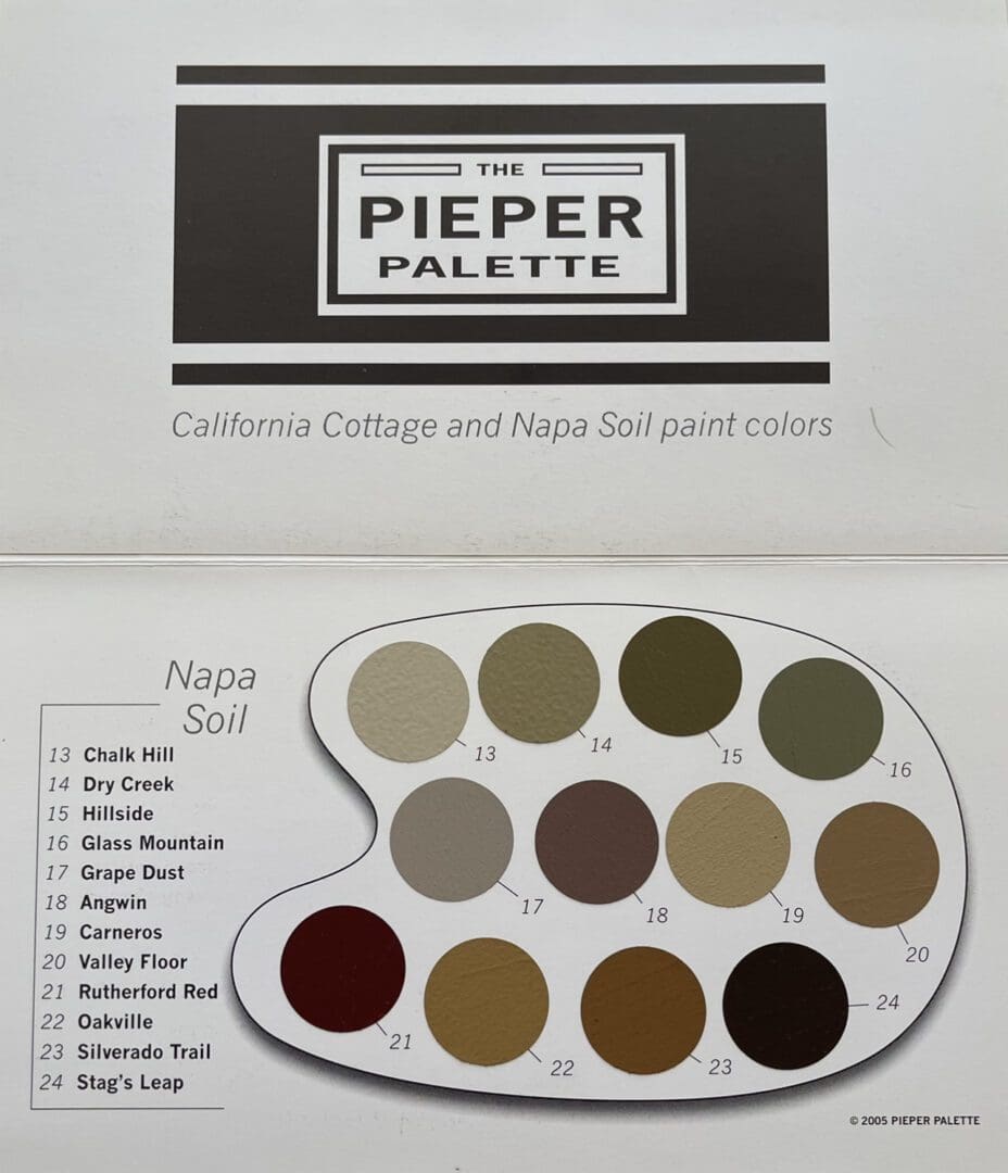 Pieper Napa Soil Paint Color Palette.