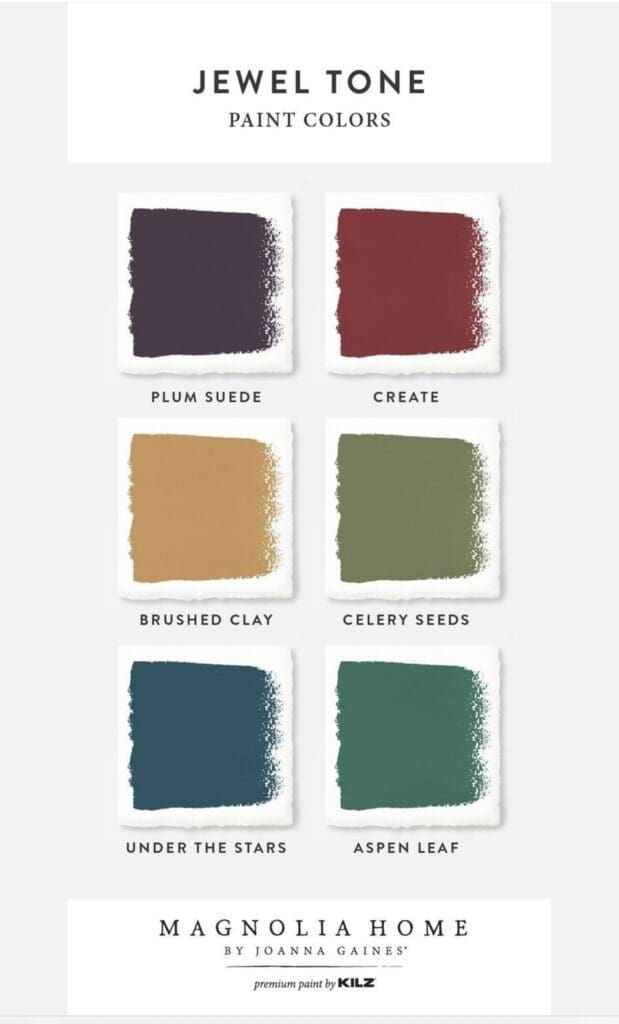 Magnolia Home Jewel Tone Paint Color Palette.