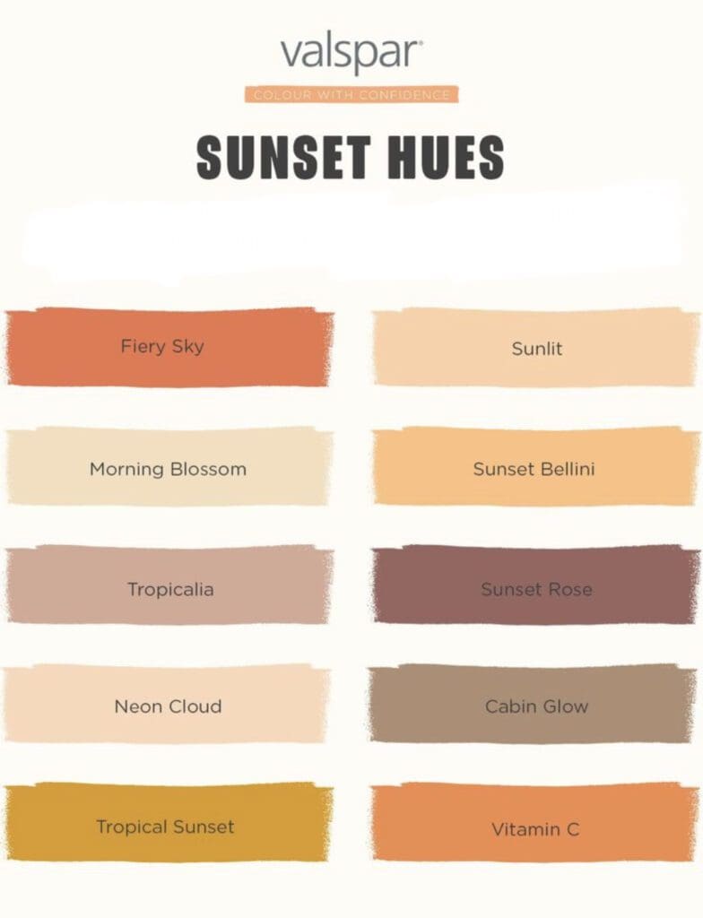 Valspar Sunset Inspired Paint Color Palette.