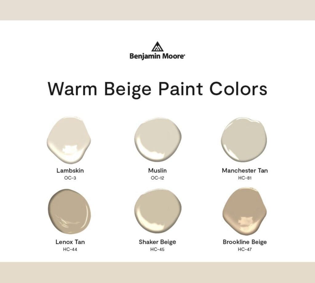 Benjamin Moore Warm Beige Paint Color Palette. All Los Angeles Painting Company, Inc.