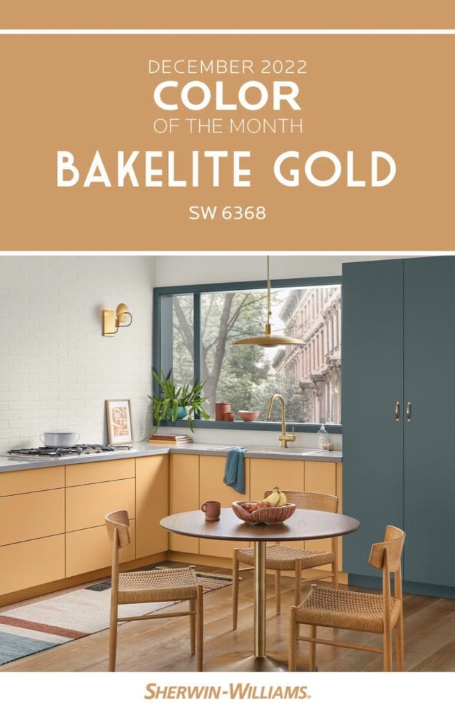 Sherwin Williams December 2022 Color of the Month | Bakelite Gold. All Los Angeles Painting Company, Inc.