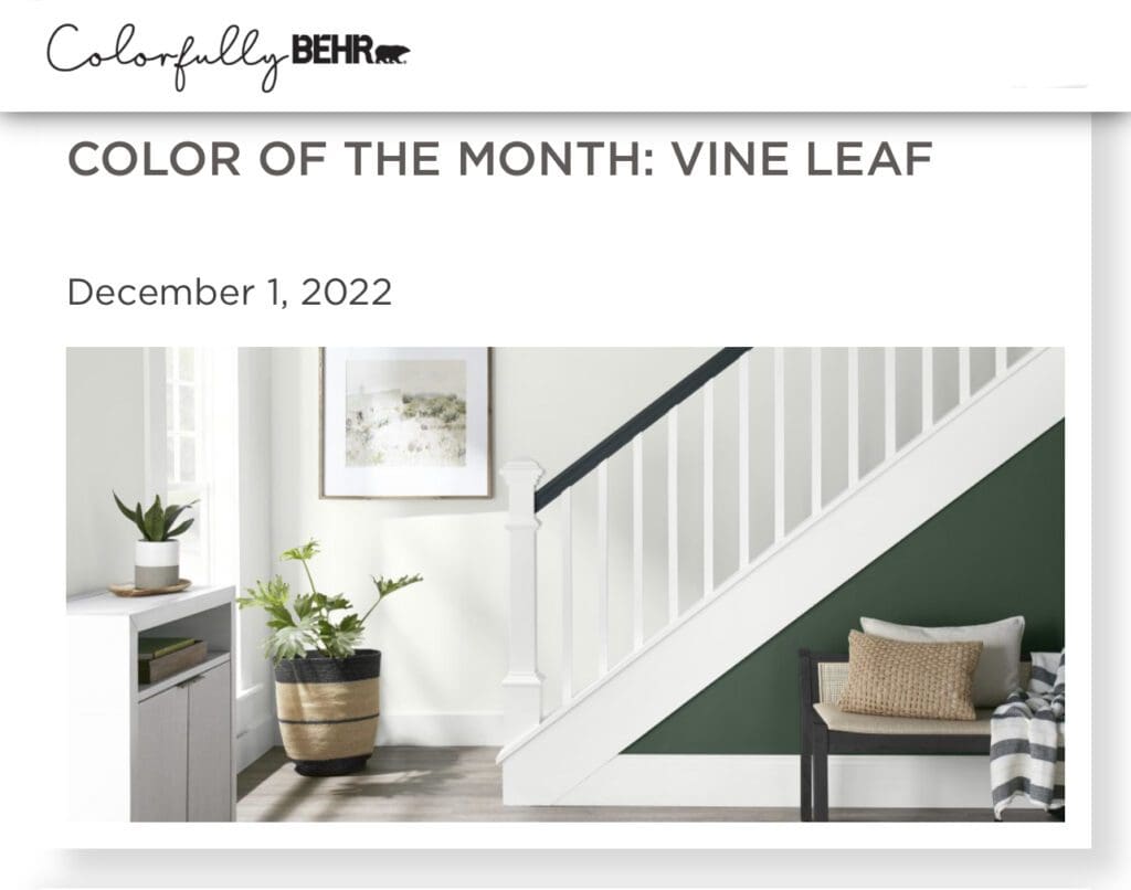 Behr December 2022 Color of the Month | Vine Leaf. All Los Angeles Painting Company, Inc.