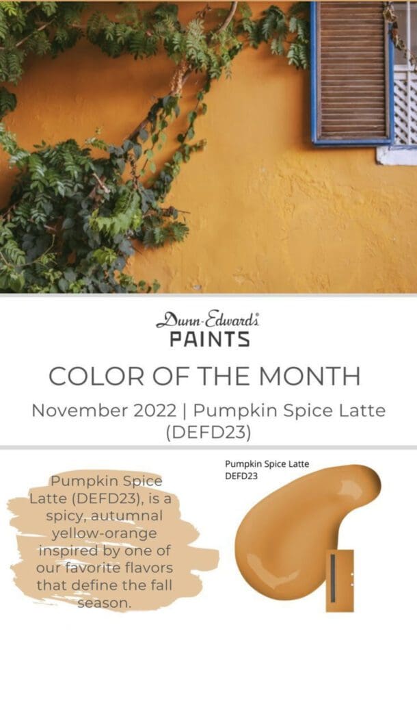 Dunn Edwards November 2022 Color of the Month | Pumpkin Spice Latte. All Los Angeles Painting Company, Inc.