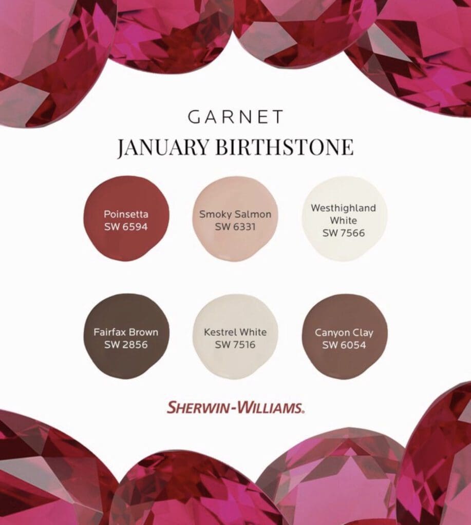 Garnet | January Birthstone Color Palette from Sherwin Williams. All Los Angeles Painting Company, Inc.