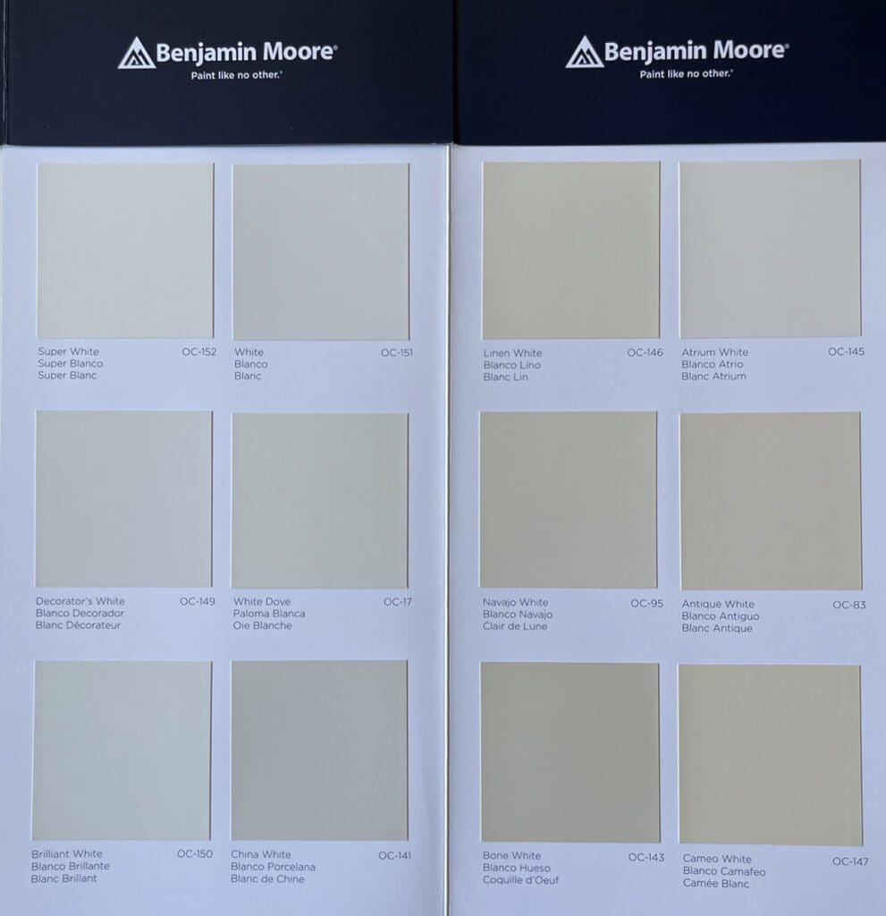 Benjamin Moore | Whites Made Easy Color Card. 
All Los Angeles Painting Company.