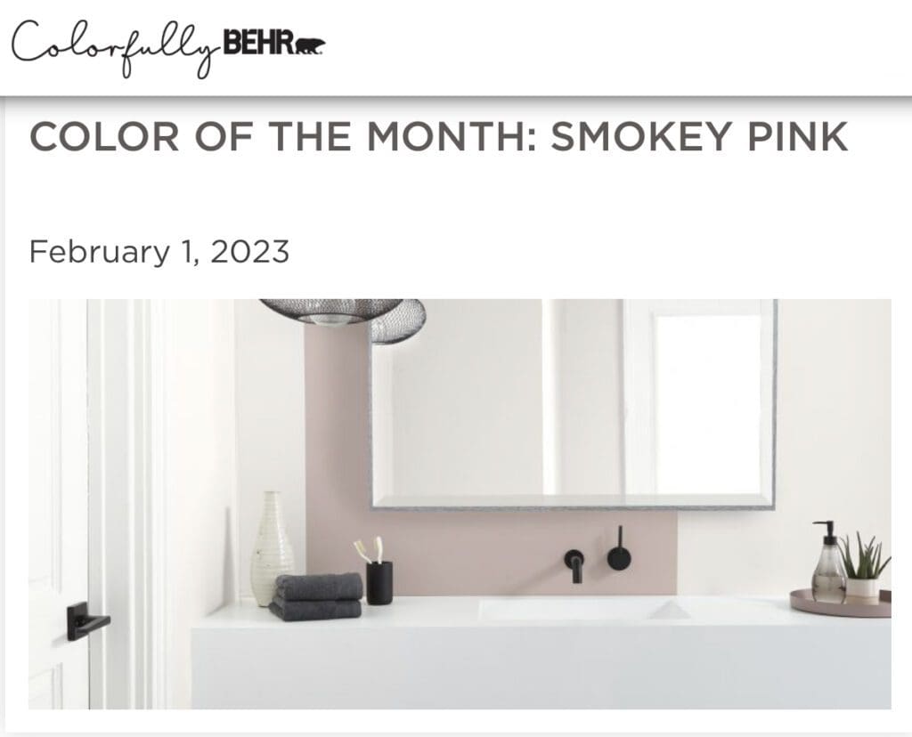 Behr February 2023 Color of the Month | Smokey Pink.