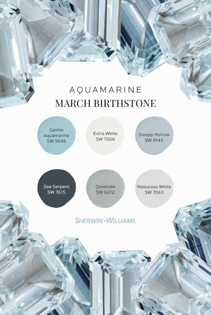 Sherwin Williams March Birthstone | Aquamarine Paint Color Inspiration Palette. All Los Angeles Painting Company, Inc.