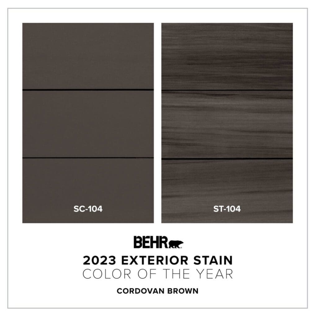 Behr 2023 Exterior Stain Color of the Year | Cordovan Brown.