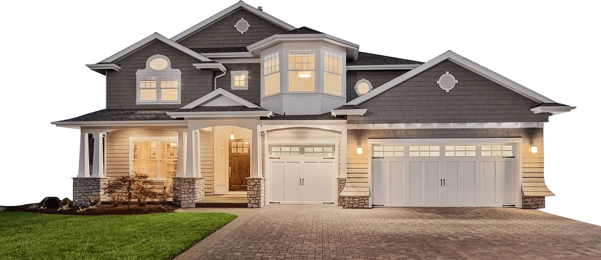 A two-story house with a garage.