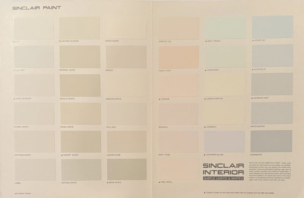 Sinclair Paint Interior Color Chart.