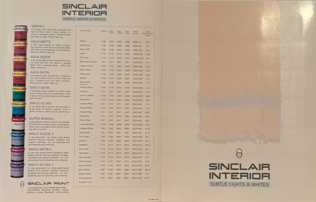 Sinclair Paint Interior Color Chart Front & Back Cover.