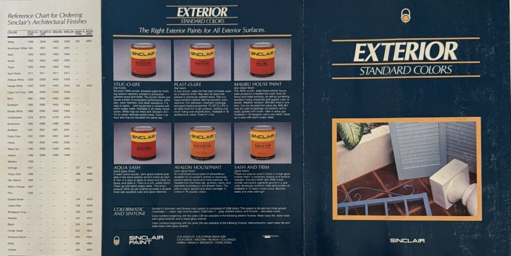 1980's Sinclair Exterior Color Chart.