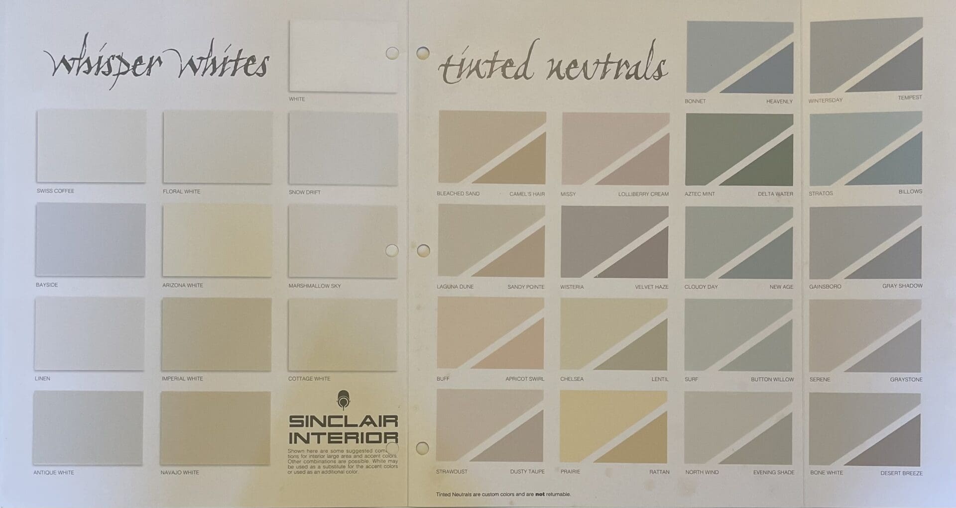 Sinclair Paint Interior Whisper Whites Color Chart.