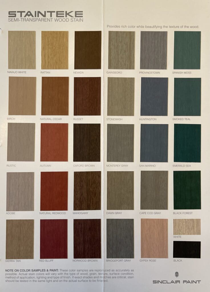 Sinclair Stainteke Semi-Transparent Wood Stain Colors